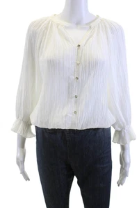 Ramy Brook Womens White V-Neck Button-Up 3/4 Sleeve Boho Blouse Size XS - Picture 1 of 4