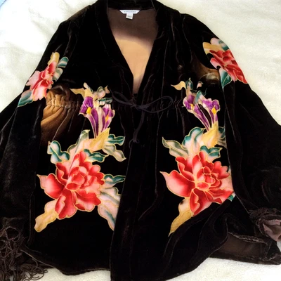 Chaqueta Kimono Chal Propio Boston Años 90’s Terciopelo Flecos Boho Hippie Flores Corbata M Foto 1 de 4