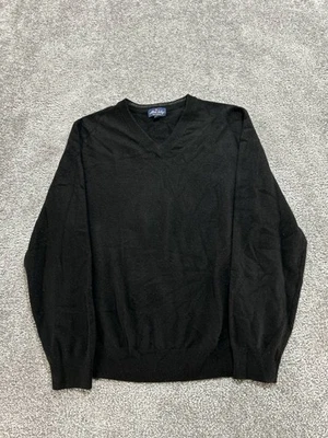 Allen Solly Sweater Mens XL Black Cashmere Tight Knit Ribbed Trim V Neck Casual - Image 1 of 4