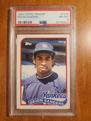 DEION SANDERS Rookie 1989 Topps Traded #110T RC PSA NM-MT 8 Yankees - Image 1 of 2