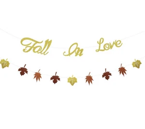 Fall In Love Cake Topper Glitter Fall Engagement Cake Topper Fall Wedding Bri... - Picture 1 of 4