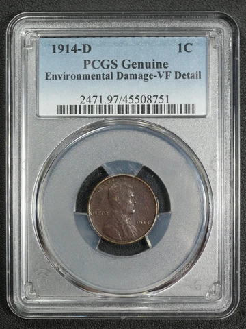 1914 D Lincoln Wheat Copper Cent PCGS VF Detail - Environmental Damage Cover