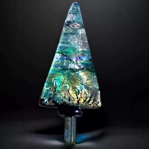 Murano Glass Christmas Tree Brooch Adventurine Blue Green Iridescent Vintage - Picture 1 of 9