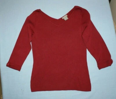 Suéter tejido Ann Taylor para mujer borgoña manga 3/4 mezcla de seda XSP (A48) Foto 1 de 3
