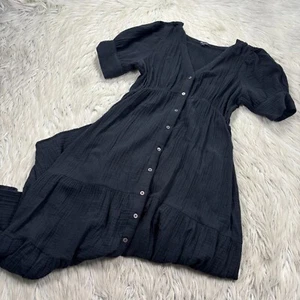 Madewell Women's 0 Black Lightspun Button-Front Tiered Midi Dress Whimsy Goth - Picture 1 of 9