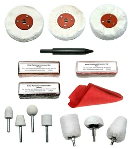 Jewellery Gold Silver Chrome Polishing Buffing Kit For Drill Use 3” x ½” Mops - Picture 1 of 10
