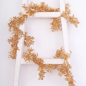 Gold 6 feet Artificial Boxwood Foliage Metallic Leaves GARLAND Party Decorations - Picture 1 of 9