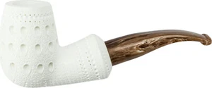 Pipe En Meerschaum Large / Demi-Courbée Oeuf Gravée / Étui Sur Mesure / 9 Mm - Picture 1 of 1