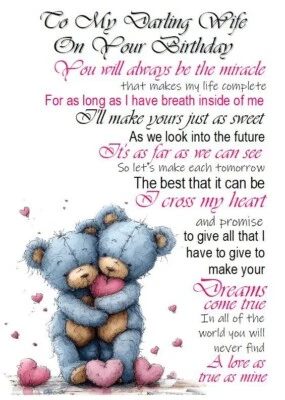 PICKTURE-THIS NEW Happy Birthday To My Darling Wife A5 Card for Her Wife Female With Love