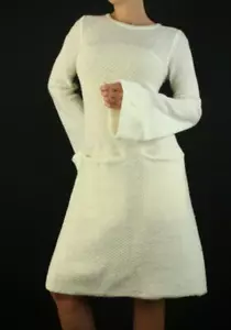 Abito maglione FREE PEOPLE bianco coniglio manica a campana linea A maglia lana cerniera - Foto 1 di 4