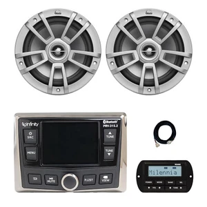 Infinity Marine Gauge Bluetooth Radio with Remote, Extension, 2x 8" Speakers - Picture 1 of 8