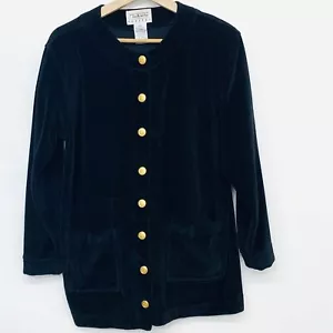 Blazer cardigan vintage Talbots velluto nero SP bottoni oro tasche elasticizzate classico - Foto 1 di 12
