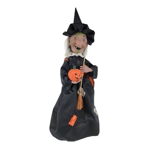 Hexe Halloween beleuchteter Kürbis Besen grüne Augen Dekoration Vintage 18 Zoll - Bild 1 von 10