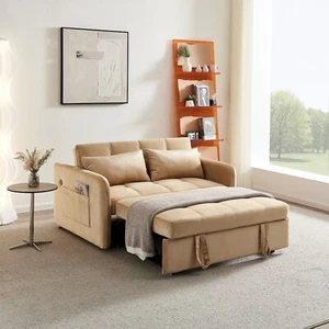 Matilda Velvet Khaki Sofabed with Reclining Backrest 2 Pillows & USB Cable - Picture 1 of 16