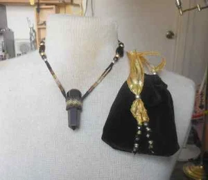 Black Tourmaline Massage Wand Adjustable Beaded Necklace Onyx Wiccan Magick - Picture 1 of 9