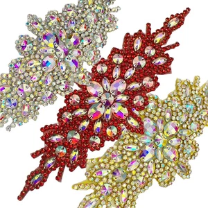 Gold Crystal Applique Flower Corsage DIY For Party Evening Gown Skirt Decoration - Picture 1 of 18