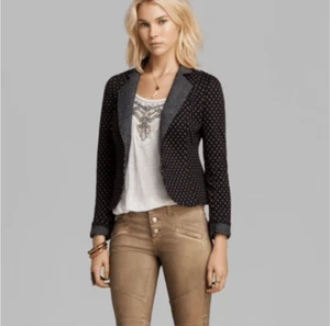 Free People Women’s Large Diamond Textured Knit Blazer Polka Dot Jacket - Picture 1 of 7