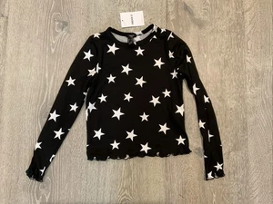 Forever 21 Kids Long Sleeve Black With White Stars Stretch Shirt Top Size 9/10 - Picture 1 of 5