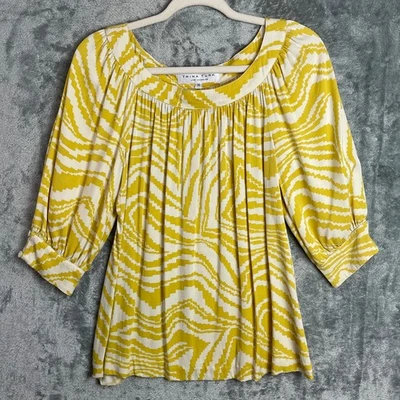 Top Trina Turk para mujer medio amarillo manga globo fluido ligero mezcla de seda Foto 1 de 4