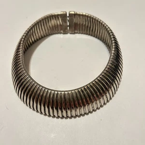 Vintage Omega Choker Collar Necklace Unsigned Chunky Silver Tone Statement - Picture 1 of 10