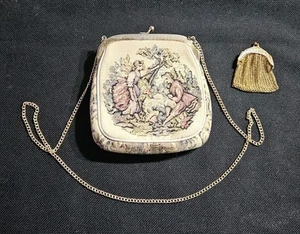 Vtg Julius Resnick JR French Tapestry purse handbag + Coin Victorian Kiss Clasp - Picture 1 of 8