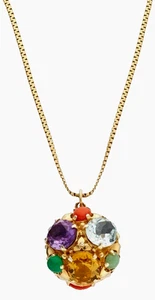 14k Gelbgold großer Multi-Edelstein Kugel Anhänger mit 14k 22" Halskette - Bild 1 von 2