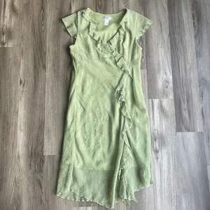 Vintage Green Fairy Garden Romantic Sheer Mesh Gold Roses Midi Dress sz 14 - Picture 1 of 6