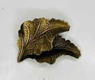 Vtg Signed Jeri Lou Scarf Dress Clip Double Embossed Leaves Brass 2.75" X 1.75"