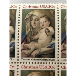 Vintage 1982 USPS Block of 20 Mr Zip 20c MNH Christmas Madonna & Child Tiepolo - Picture 1 of 6