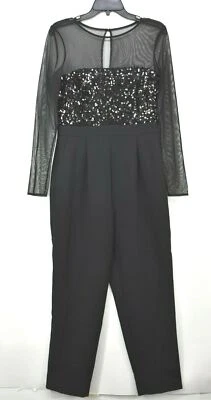 Mono Vince Camuto Mujer Negro Lentejuelas Corpiño Manga Larga Cuello Joya $188 8 Foto 1 de 4