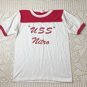 Vintage 1980s Anvil Men’s M/L USS Nitro Red White 50/50 Ringer Tee Shirt - Picture 1 of 8