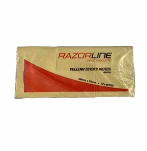 12 x 100pk YELLOW 38 x 50mm Adhesive Sticky Notes Razorline RZ7310 - Picture 1 of 6