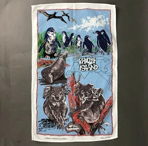 Toalla de té de algodón vintage Phillip Island Souvenir Australia Koala Penquins - Imagen 1 de 6