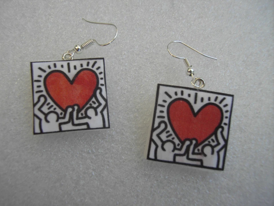 ORECCHINI IN FIMO FATTI A MANO ARTE QUADRO KEITH HARING - Immagine 1 di 1
