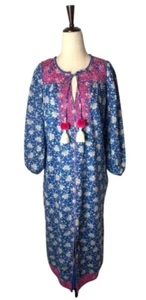 J Crew Dress Women XS Blue Floral Embroidered Midi Preppy Boho Cottagecore - Picture 1 of 15