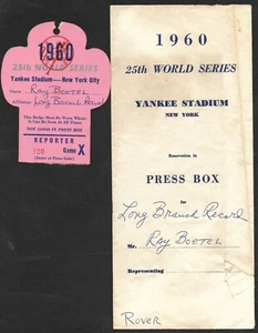 1960 MLB SERIE MUNDIAL PASE DE PRENSA DE TRABAJO con sobre YANKEES vs PIRATAS EX - Imagen 1 de 1