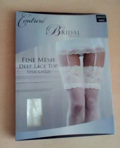 Couture Bridal Collection Fine Mesh Deep Lace Top Stockings - Picture 1 of 2