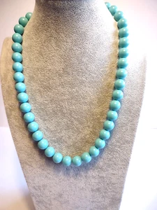 Vintage Acrylic Light Turquoise  Blue Color Bead Necklace Push In Clasp - Picture 1 of 5