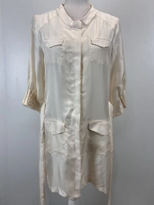 Vestido recto Eva Khurshid 100 % seda talla 10 para mujer marfil bolsillos cinturón LEER Foto 1 de 4