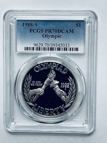 1988-S Olympic Games of XXIV Calgary & Seoul Comm. Silver Dollar PCGS PR70DCAM Cover