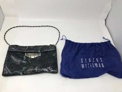 Bolso de mano magnético Stuart Weitzman de cuero de serpiente negro/verde azulado 10,5" x 7" x 2" Foto 1 de 4