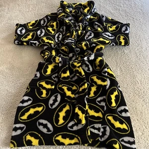 Batman Boys Black Yellow Gray Fleece Long Sleeve Robe Medium 8 - Picture 1 of 9