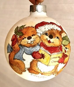Vintage Hallmark Handpainted Signed Christmas Caroles Bears Ball Ornament - Picture 1 of 10