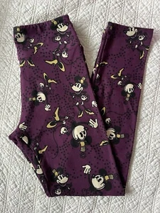 LuLaRoe Leggings OS Disney Classic Steamboat Mickey Mouse on Purple Black - Picture 1 of 2