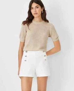 Pantalones Cortos Marineros Ann Taylor Petite Cremallera Lateral en Textura Blanca Talla 8P - Imagen 1 de 7