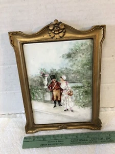 Antique KPM Type Hand Painted Russian Couple on Porcelain Plaque Original Frame - Picture 1 of 11