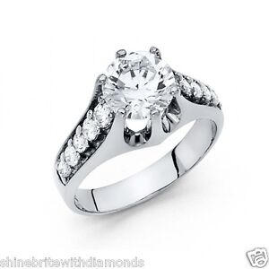 3.75 Ct Round Cut Real 14K White Gold High Crown Setting Engagement Wedding Ring