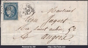 FRANCE N°4 SUR LETTRE PC 1305+ CAD TYPE 15 FONTENAY LE COMTE DU 19/03/1852 - Picture 1 of 2
