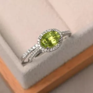 1.90Ct Natural Peridot Diamond Wedding Band Set 14K Solid White Gold Size 6 7 8 - Picture 1 of 7
