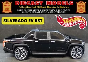 BLACK SILVERADO EV RST TRUCK; HOT WHEELS DIECAST SCALE MODEL CAR NEW ON CARD - Picture 1 of 18